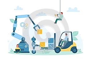 Automated factory warehouse with robots and AI service, robotic arm loading boxes