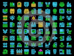 Automated farming icons set vector neon