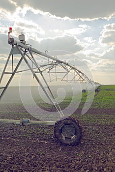 Automated Farming Irrigation Sprinklers System in Operation