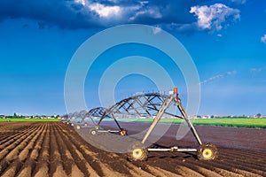 Automated Farming Irrigation Sprinklers System in Operation