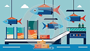 An automated fish sorting and packaging facility where fish are carefully sorted weighed and packaged for transportation photo
