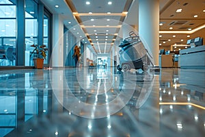 Automated Floor Cleaning Machine in Office Lobby