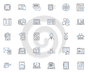 Automated Learning line icons collection. AI, Machine learning, Robotics, Automation, Analytics, Data, Algorithms vector