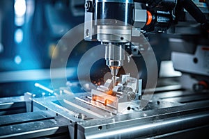 An automated machine effectively operates on a piece of metal, demonstrating precision and efficiency, The CNC milling machine