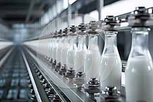 Automated Milk bottle conveyor. Generate Ai