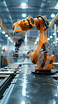 automated robot arm on production line in industial factory