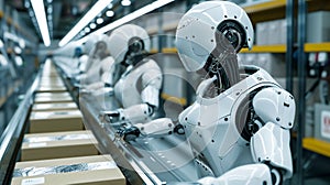 Automated robot checking products in industrial warehouse