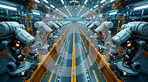 Automated robotic assembly line in a modern factory - generative ai photo