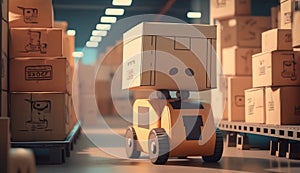 Automated robots delivering cardboard Boxe photo