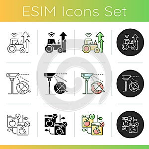 Automated systems in agriculture icons set