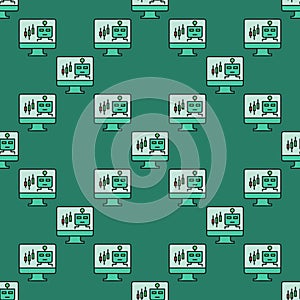 Automated Trading Bot on PC screen vector colored seamless pattern