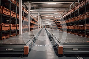 automated warehouse with AGVs moving autonomously to transfer boxes AI generated photo