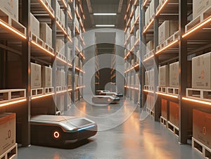 Automated Warehouse Interior with Robotic Logistics