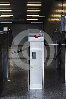 Automatic access control ticket barriers or turnstile in subway station