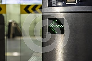 Automatic access control ticket barriers or turnstile in subway station