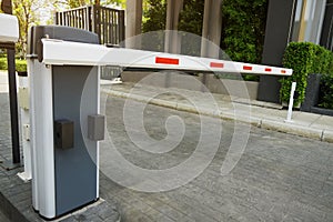 Automatic Barrier Gate , Security system for building and car entrance vehicle barrier of a beautiful and shady village