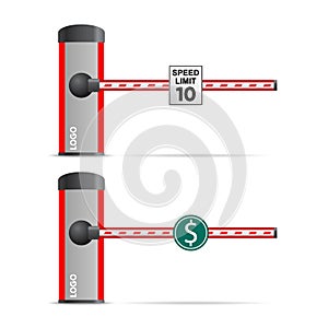 Automatic barrier with road signs. speed limit and toll, parking.