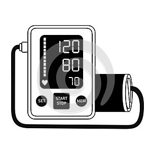 Automatic blood pressure monitor with cuff line icon isolated on white