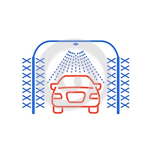 Automatic car wash icon, car, sprinkler and cylindrical brushes