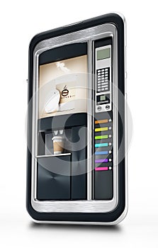 Automatic coffee machine inside smartphome screen. 3D illustration
