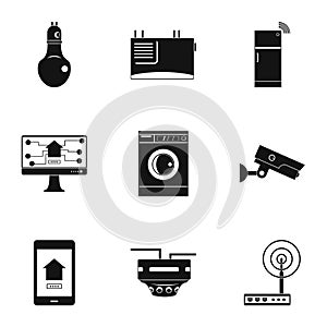 Automatic electronic device icon set, simple style