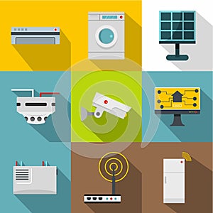 Automatic electronic devices icon set, flat style