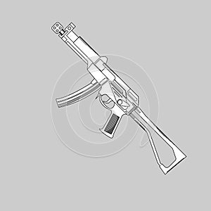 Automatic firearms, pistol, rifle, machine gun, in a linear style