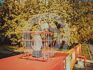 Automatic gate barrier. Tinted image. Typical city development