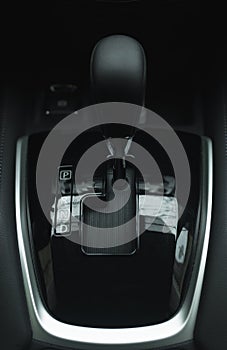 Automatic gearbox lever Automatic transmission gearshift stick Close-up view