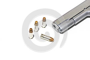 Automatic gun pistol with bullet in white background