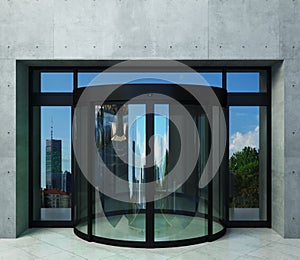 Automatic half round glass modern door facade mockup