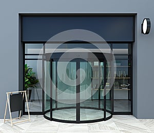 Automatic half round glass modern door facade mockup