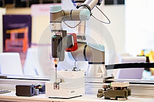 Automatic machine robot arm tool in manufacture factory. Concept smart Industrial 4.0 technology