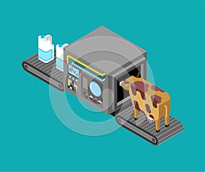 Automatic milk production. Cow and milk Production complex of technological equipment. Engineering vehicle isometric. Food