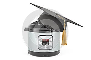 Automatic Multicooker with education hat. 3D rendering
