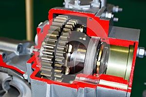 Automatic open gear box for truck. Automotive transmission repair and maintenance services, backgroung, texture.