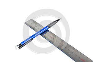 Automatic pencil and metal line on a white background.
