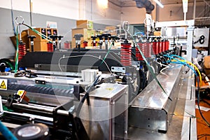Automatic plastic flat bottom bags making and printing  machine in modern factory, plastic packaging is mayor industrial