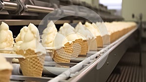 Automatic production line of icecream. Ice-cream dairy factory.