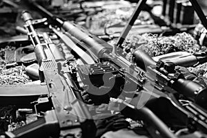 Automatic rifle. War guns arsenal