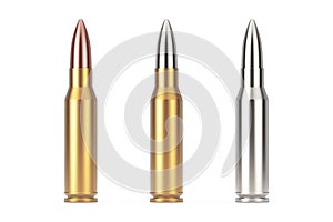 Automatic Rifles 7.62 mm Caliber Metal Bullet. 3d Rendering