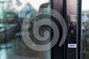 Automatic sliding door with wireless push button for user controller. wireless push button or press button activation switch for a