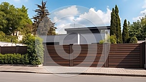 Automatic sliding doors with wood texture in the cottage