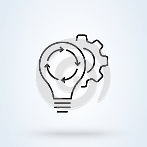 Automatic solution sign line icon or logo. machine learning process concept. Data science technology and machine learning process