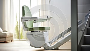 Automatic stairlift on staircase for elderly or disability