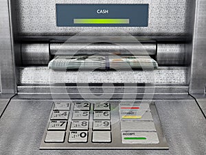 Automatic teller machine ATM with dollar bankroll. 3D illustration