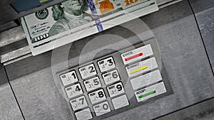 Automatic teller machine ATM with dollar bankroll. 3D illustration