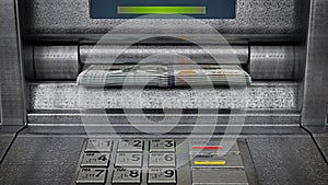 Automatic teller machine ATM with dollar bankroll. 3D illustration