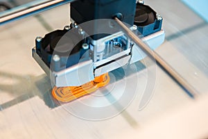 Automatic three dimensional 3d printer performs product creation. Modern 3D printing or additive manufacturing and robotic