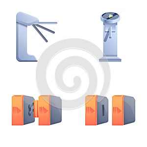 Automatic turnstile icons set cartoon vector. Modern automatic checkpoint